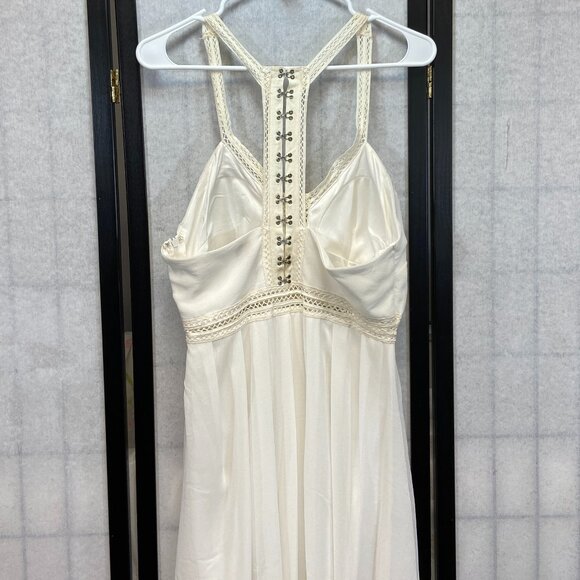 Lulus Racer Back V Neck Lace Waist Hook Eye Closure Lined Hi Low Dress Cream L - Picture 8 of 11